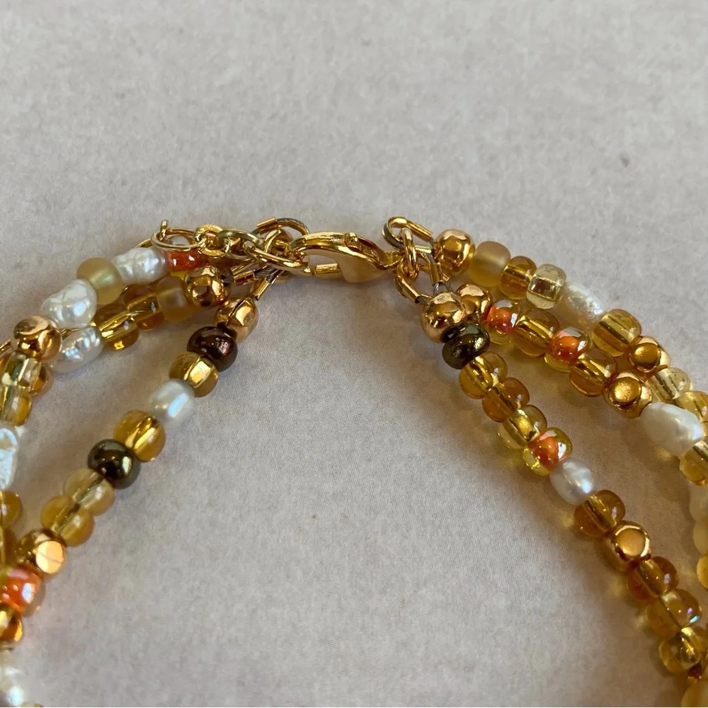 HAND CRAFTED Chocolate Crackle Agate Multi Strand Beaded Bracelet 7.5